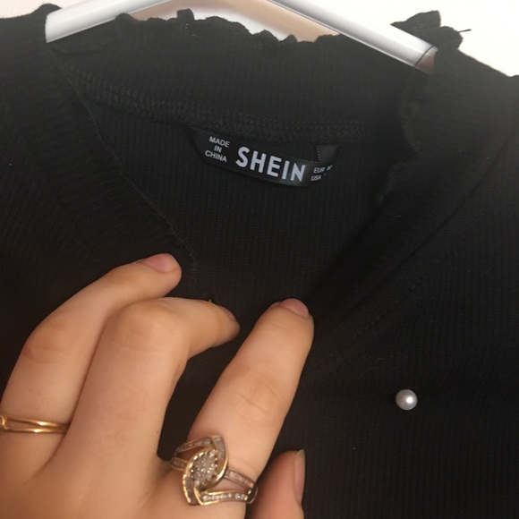 SOLD Shein black t-shirt with pearls - Picture 2 of 3